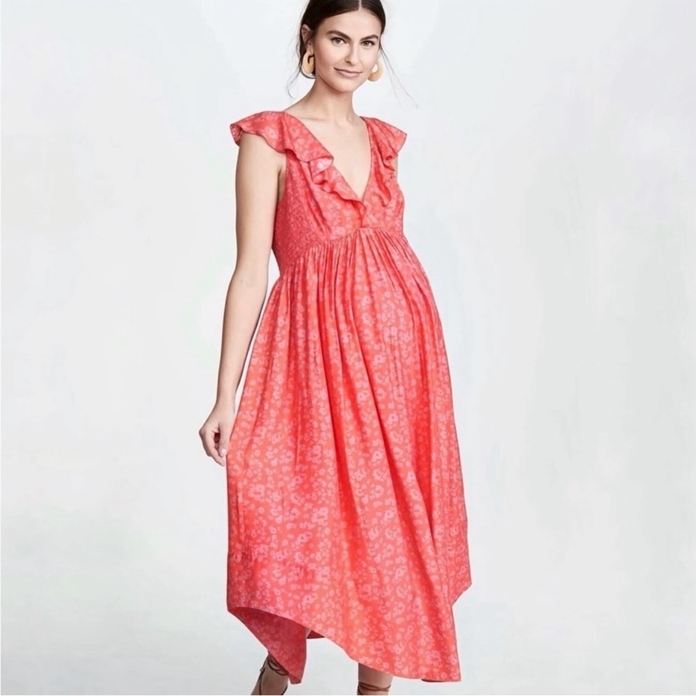 Hatch ‘Brianna’ Pink & Red Floral Print Silk-Blend Maternity Dress Size 1 = Sz S